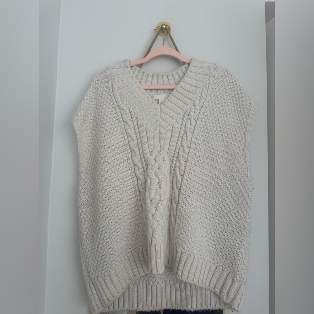 H&M Cream Cable Knit V-Neck Sweater Vest
